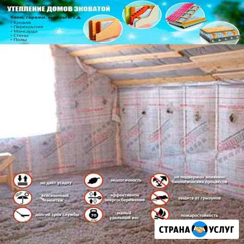 Утепление дома, стен, пола эковатой задувной ватой Павловская - изображение 1