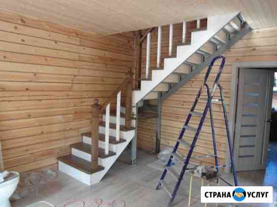 Деревяная лестница, обшивка металлокаркаса Казань