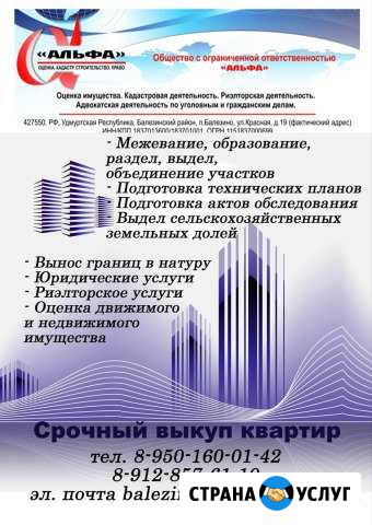 Межевание, Оценка, Риэлторские услуги Балезино - изображение 1