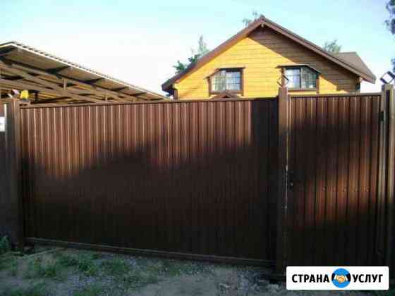 Откатные ворота, винтовые сваи, забор, навес Санкт-Петербург