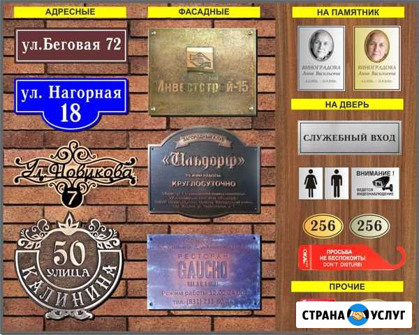 Таблички адресные, фасадные, на дверь, на подарки Нижний Новгород - изображение 1