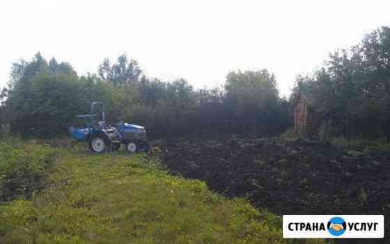 Вспашка земли мини трактором, целина (плуг), фреза Заокский