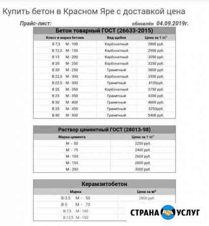 Бетон из Красного Яра, песок, щебень, срез Красный Яр