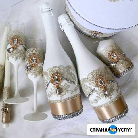 Свадебный набор декор украшение бутылок и фужеров Кстово - изображение 1