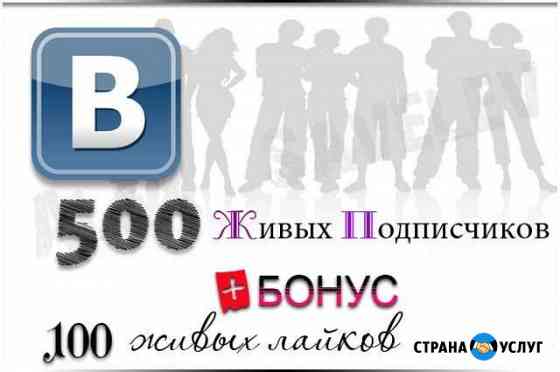 Вконтакте. 500 подписчиков+ бонус 100лайков Самара