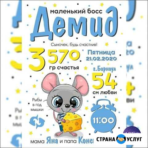 Метрика, детские постеры, дизайн, полиграфия Барнаул - изображение 1